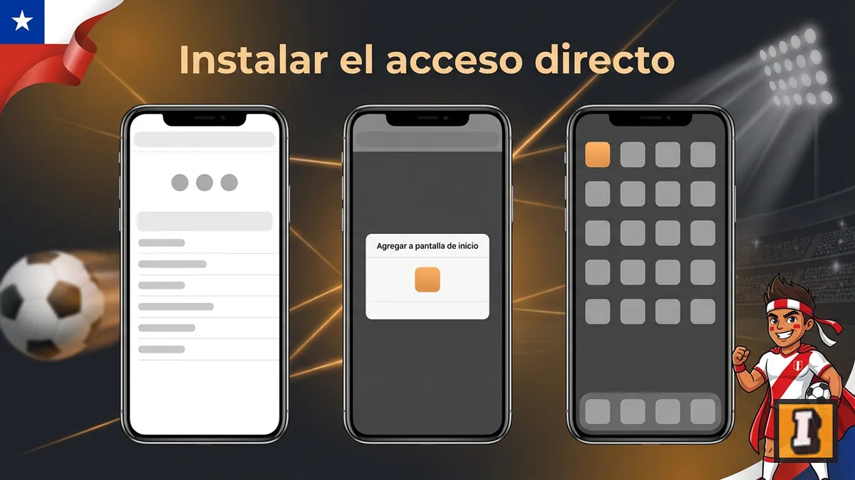 Tres pasos en el celular para instalar el acceso directo tipo PWA de Inkabet en Android e iOS