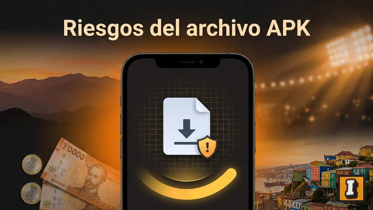 Ícono de archivo APK con símbolo de precaución, referencia a los riesgos de descargar fuera de tiendas oficiales para Inkabet