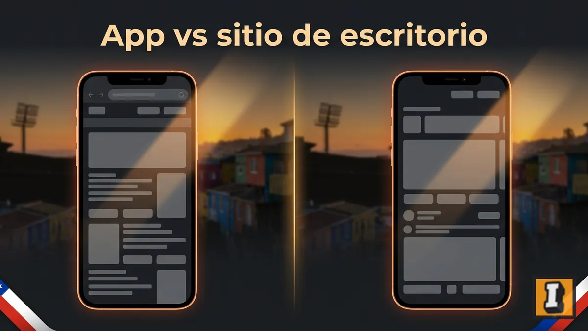 Comparación entre el acceso directo móvil tipo PWA y el sitio de escritorio de Inkabet, mismas funciones en distinta pantalla
