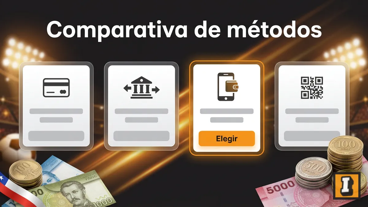 Comparación de métodos de depósito en Inkabet por plazo y monto, iconos genéricos con monedas chilenas