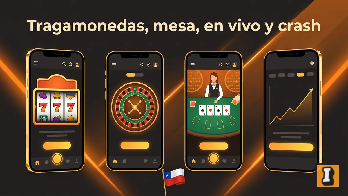 Cuatro categorías del catálogo Inkabet: tragamonedas, mesa, casino en vivo y juegos crash