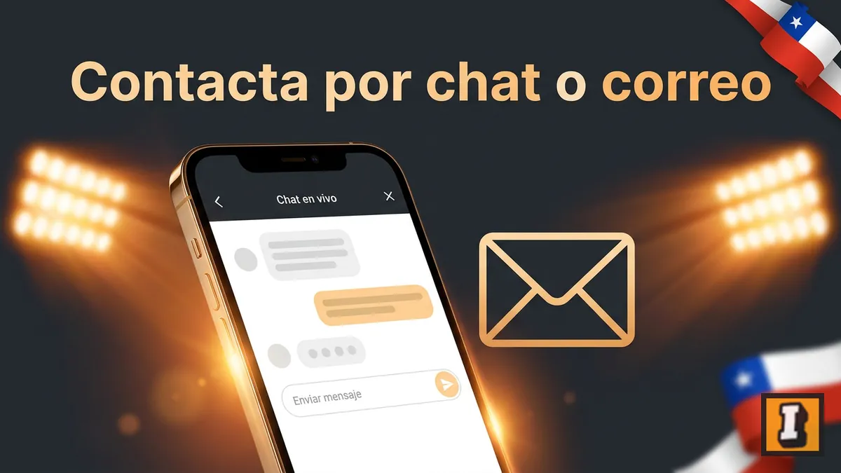 Mockup de chat en vivo y correo de soporte para contactar a Inkabet desde Chile