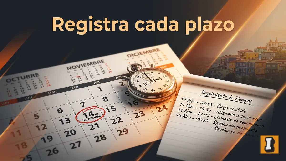 Calendario y cronómetro que representan el seguimiento de plazos de respuesta a un reclamo en Inkabet